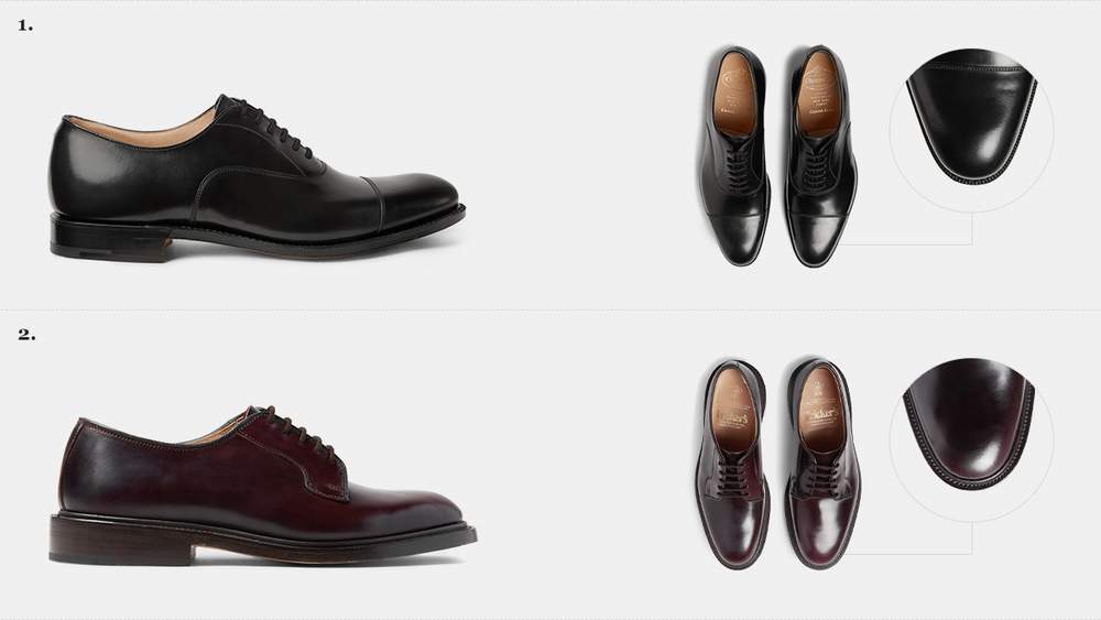 Giày Oxford (1) và giày Derby (2) 